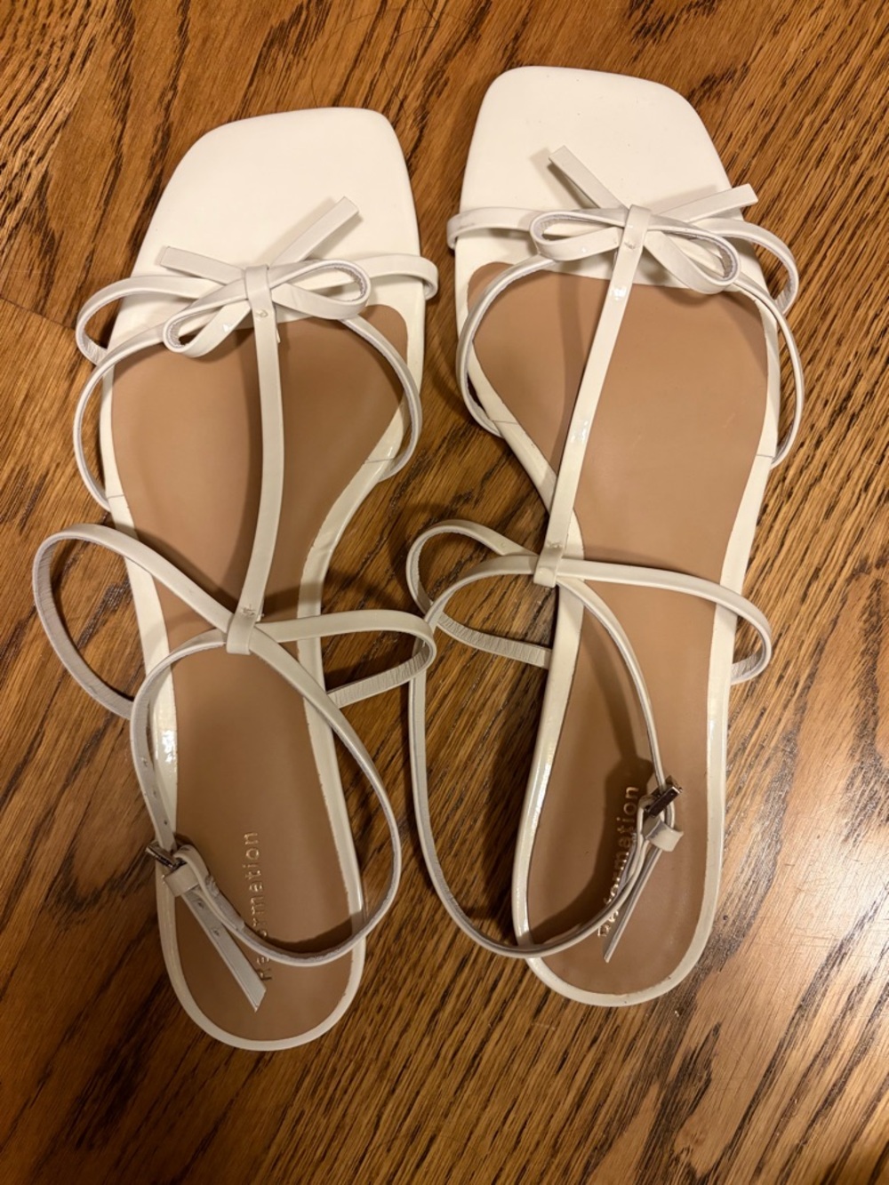 New Reformation Maya White Strappy Square-Toe Sandals